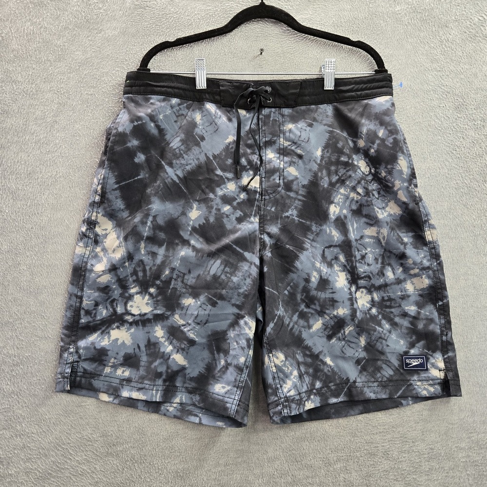 Speedo Men Swimwear XL Gray‎ Swim Trunks Tie Dye Logo 7" Inseam